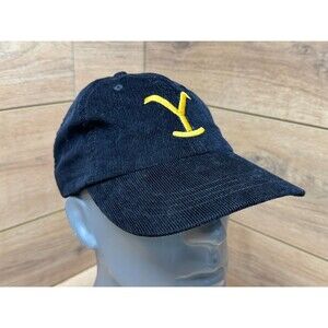 Yellowstone Dutton Ranch Black Corduroy Strapback Hat w/ Yellow Embroidered Logo